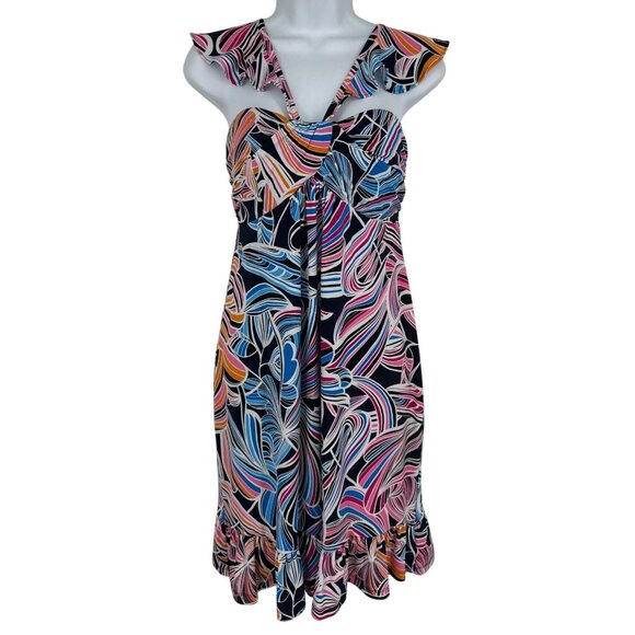 Trina Turk Dresses & Skirts - Trina Turk Abstract Print Sleeveless Dress W/ Ruffle Hem & Cutout Neckline Sz 6